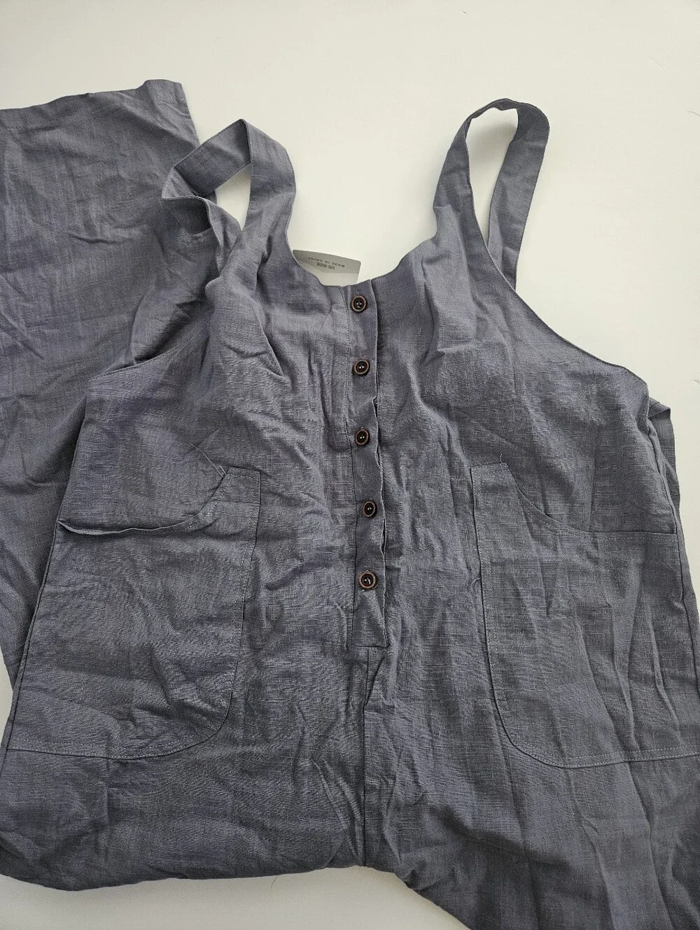 NWT Viral Amazon Free People Inspired Large Linen Overalls Jumpsuit Buttons Blue - Picture 4 of 9